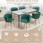 Kiztir Velvet Dining Chairs Set of 6 Woven Dining Chairs with Gold Metal Legs Upholstered Modern Dining Room Chair for Living Room, Bedroom, Kitchen (Green, Set of 6)