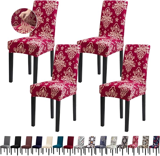 Dining Room Chair Covers - Stretch Kitchen Chair Covers Set of 4, Removable Washable Slipcovers for Home, Hotel, Banquet