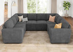 HONBAY Modular Sectional Pull Out Couch Bed, Corduroy Sleeper Sofa with Storage Seats, Oversized U Shaped Sectional Couches for Living Room, Dark Grey