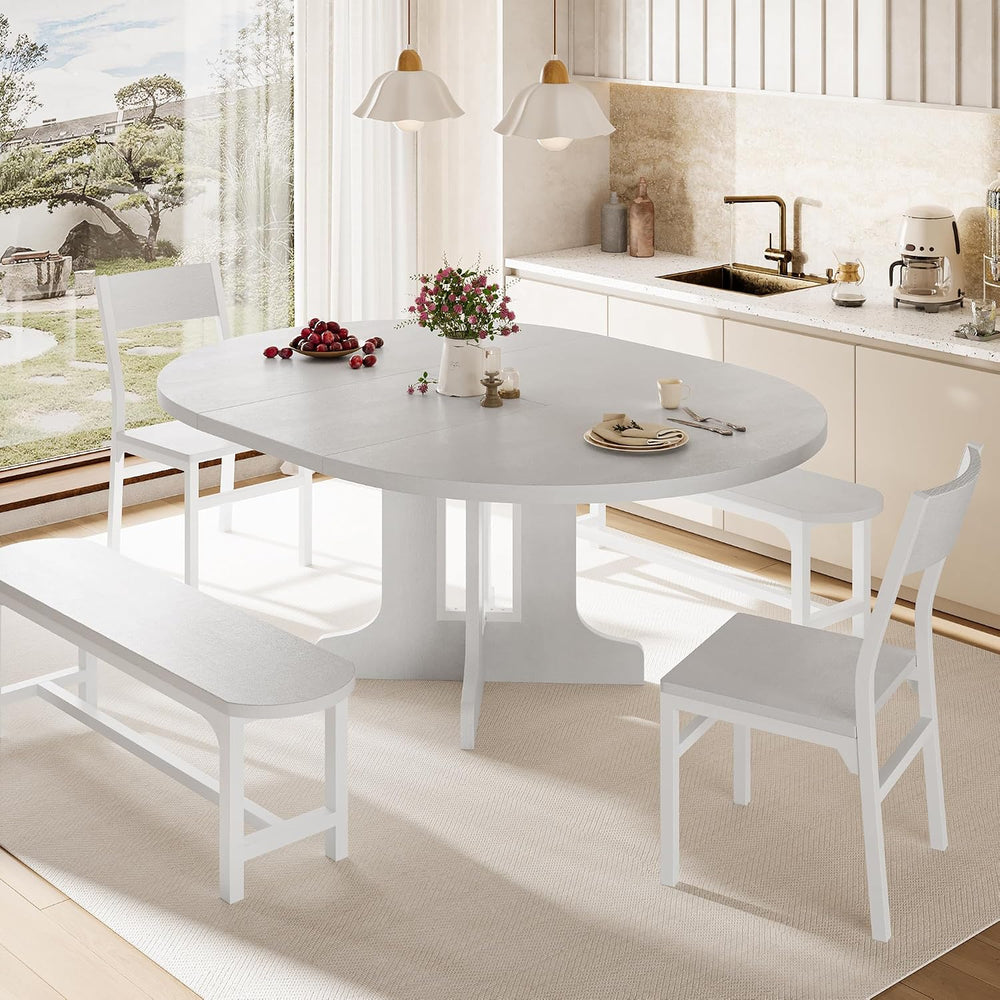 iPormis 5-Piece Round Dining Table Set for 4-6, 59" Extendable Dining Ro...