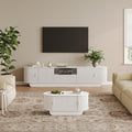 Fluted TV Stand and Coffee Table Set of 2, 86.6'' TV Console for 55-85 Inch, Modern Entertainment Center with Large Storage Cabinet, Lift Top Coffee Table for Living Room, Bedroom, White