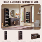 Triple Tilt Out Laundry Hamper Cabinet, 20 Gallon Farmhouse Trash Can Cabinet w/Drawer & Adjustable Shelf, Hidden Garbage Can Bin Cabinets w/Laundry Basket for Bathroom, Kitchen (Brown)
