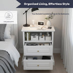 2-Pack White Nightstand with 2 Drawers & Open Shelf, 21.2"x16.5"x24.0" Bedside Table with Gold Knobs, Modern End Table for Bedroom Living Room