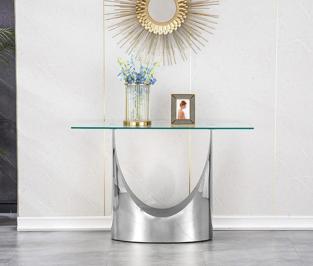 Luxury Silver Glass Console Table, Modern 47" Rectangle Entryway Table w...