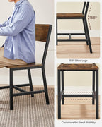 VASAGLE Dining Chair Set of 6, Wood Kitchen Chairs with Metal Steel Frame, Easy to Assemble, Comfortable Seat, Modern Farmhouse Chair for Kitchen, Bedroom, Living Room, Rustic Brown and Ink Black