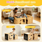 Brobear Weaning Table and Chair Set for 3-Layer Adjustable, Storage Drawer | for Ages 1-3,Blackboard, Storage Hooks, Puzzle Storage Boards, Natural Wood,CPC Certification, for Dining, Painting, Reading