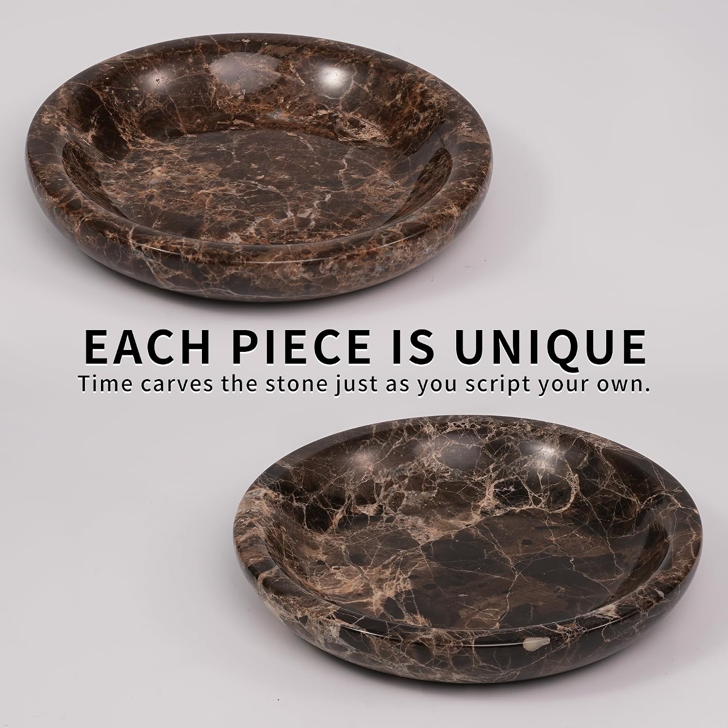 Brown Marble Jewelry Tray - Stone Trinket Ring Key Purse Holder Dish, Small Cute Round Plate Decorative Bowl for Nightstand Entryway Coffee Table Decor (5.5 inch)