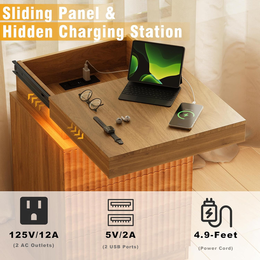 Nightstand Set of 2 for Bedroom, LED Nightstand with 3 Drawers and Charging S...