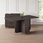 Jocoevol Folding Dining Table for Small Spaces, Space Saving Foldable Kitchen Table with Drawer & 2-Tier Storage Shelf, Rolling Expandable Dining Table with Wheels, Farmhouse, Dark Walnut