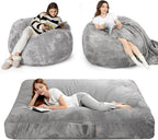 YEFU Bean Bag Chair for Adults: 4-in-1 Convertible Giant Bean Bag Bed, Overstuffed Memory Foam Floor Couch with Two Machine Washable Covers, Large Chair Bed for Living Room Bedroom, Full Grey