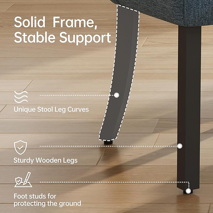 keoni Wooden Dining Chairs Set of 2, Mid Century Modern Upholstered Dining Room Chairs with Black Wood Legs, Fabric Farmhouse Kitchen Chairs with Foot Pegs for Dining Room, Blue