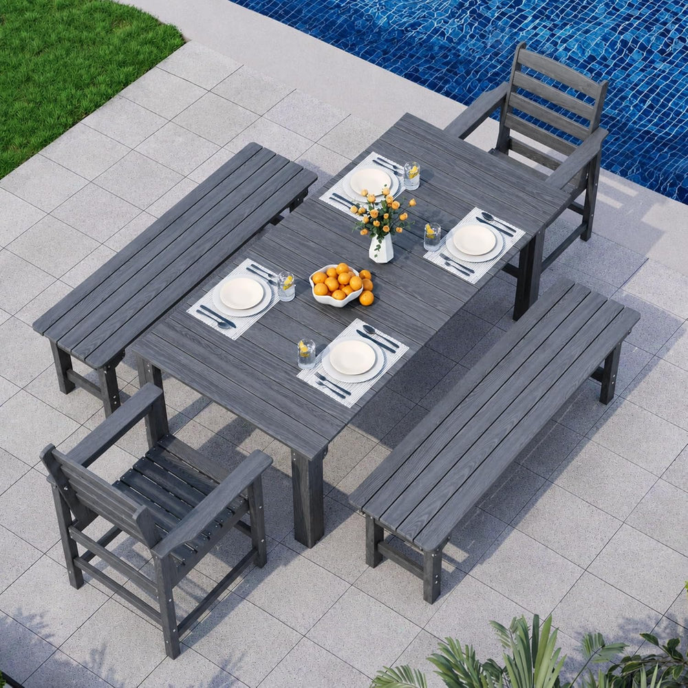 Dining Table Set, 5-Piece HDPE Outdoor Dining Set for 6, Gray