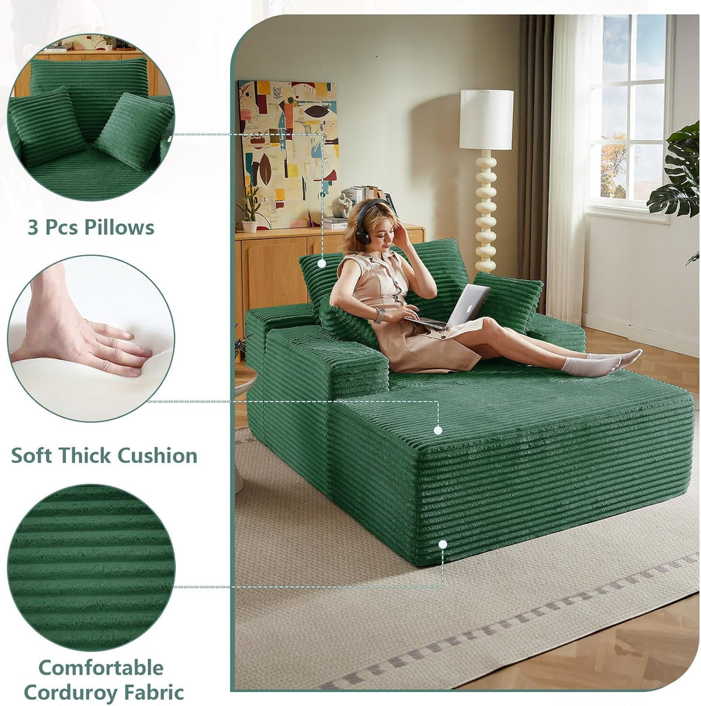 LUCKHAO 50" Oversized Chaise Lounge Chair Indoor,Corduroy Reading Chair ...