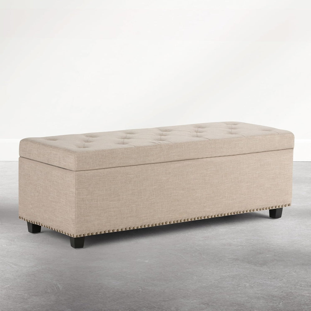 SIMPLIHOME Hamilton Storage Ottoman - 48 inch Wide Upholstered Linen Look Fab...