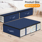 StorageRight Under Bed Storage Bins, 3-Pack 40L Foldable Fabric Storage Bags with Transparent Window, Breathable Organizer for Clothes/Blanket/Comforter/Quilt, Blue