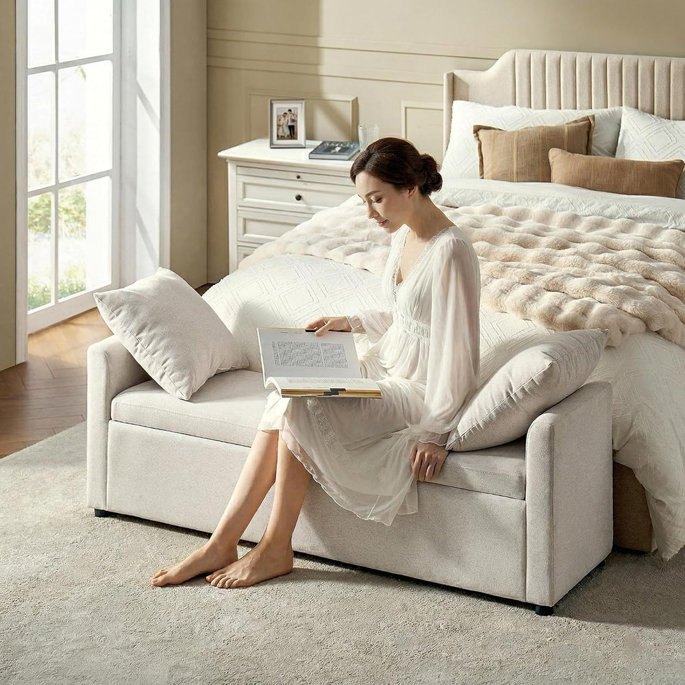 HULALA HOME 59" Storage Bench with 2 Throw Pillows, Modern Long Bedroom ...