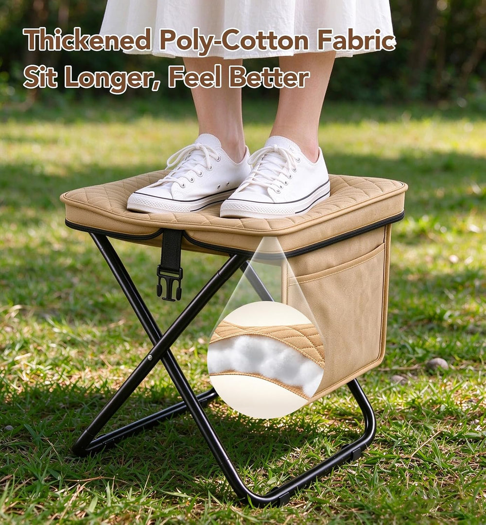 16.5 Inch Portable Folding Stool for Adults with Soft Quilted Padding
