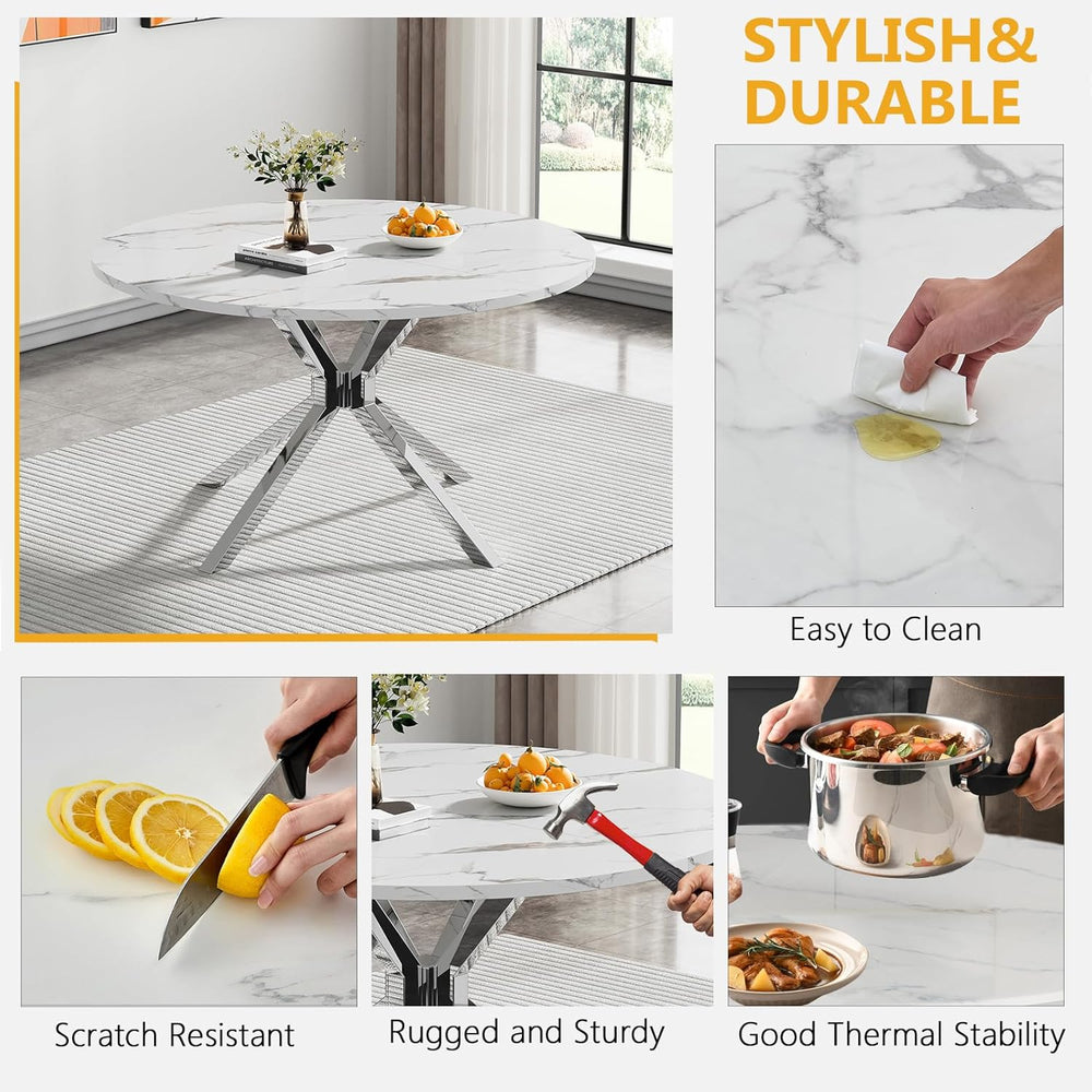 Modern Round Dining Table for 4 to 6, 47 inch Circle Dining Table with White ...