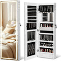 LED Mirror Jewelry Cabinet with Bluetooth Speaker ，Door/Wall Mounted,Equipped with Three Color Light Strips,Full-Length Illuminated Mirror,Jewelry Storage Function