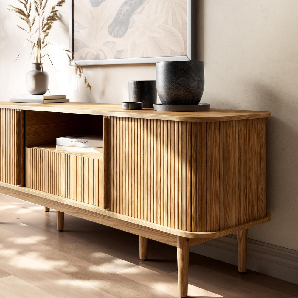 Furniway Modern TV Stand for 45/55/70 inch TV, Entertainment Center with Slid...