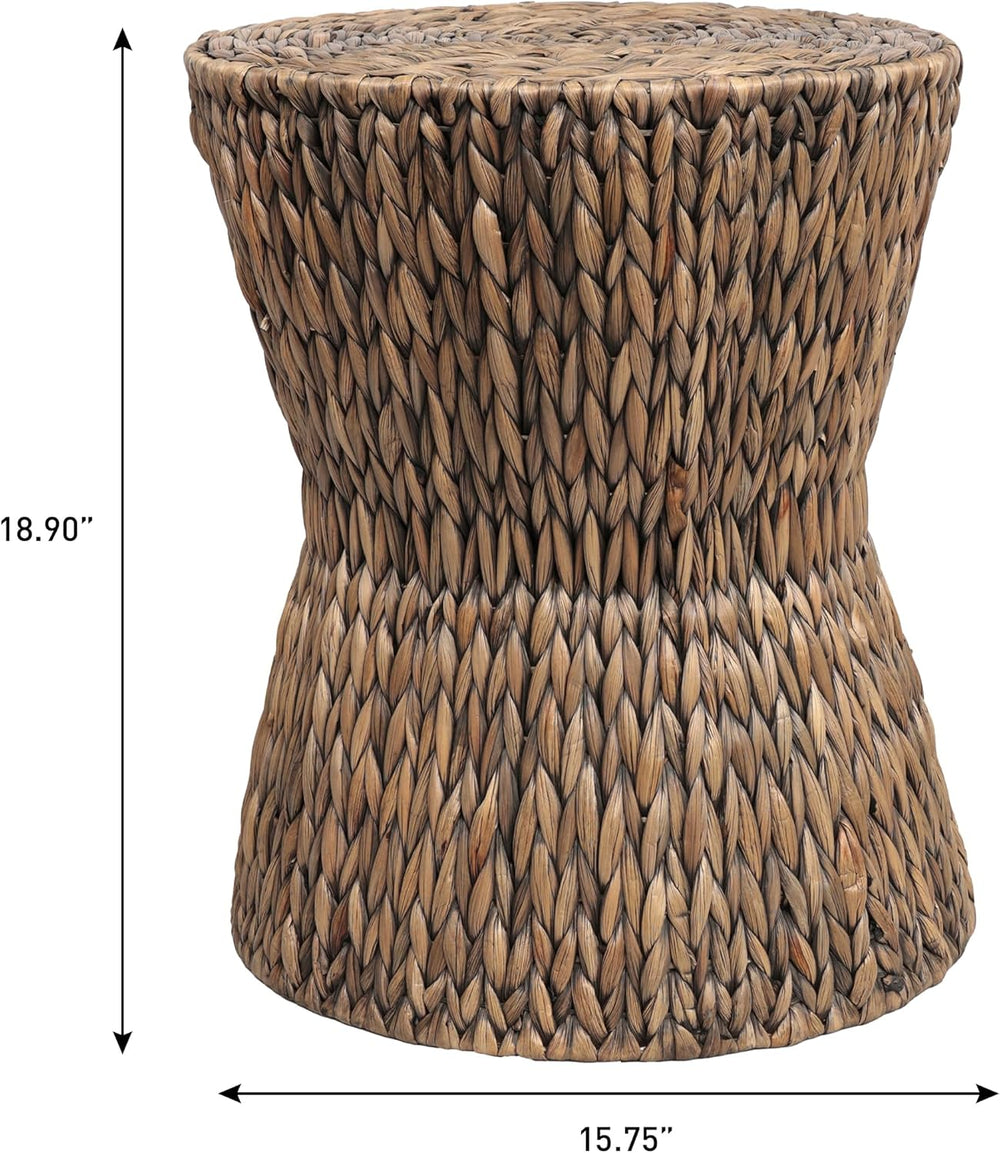 JONATHAN Y Natura 19" Handwoven Water Hyacinth Round Side Table, with Ho...