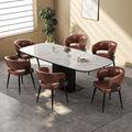 Modern Dining Chairs Set of 6, Upholstered Faux Leather Kitchen Side Chairs with Curved Open Back, Elegant Decorative Stitching, Easy Assembly for Dining Room, Restaurant, Cafe,Vintage Brown