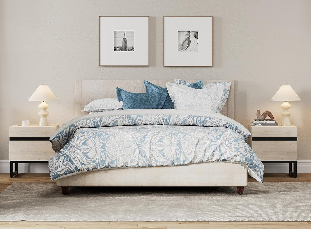 WAMPAT Nightstand with 2 Drawers for Bedroom, Modern Bedside Table with Black...