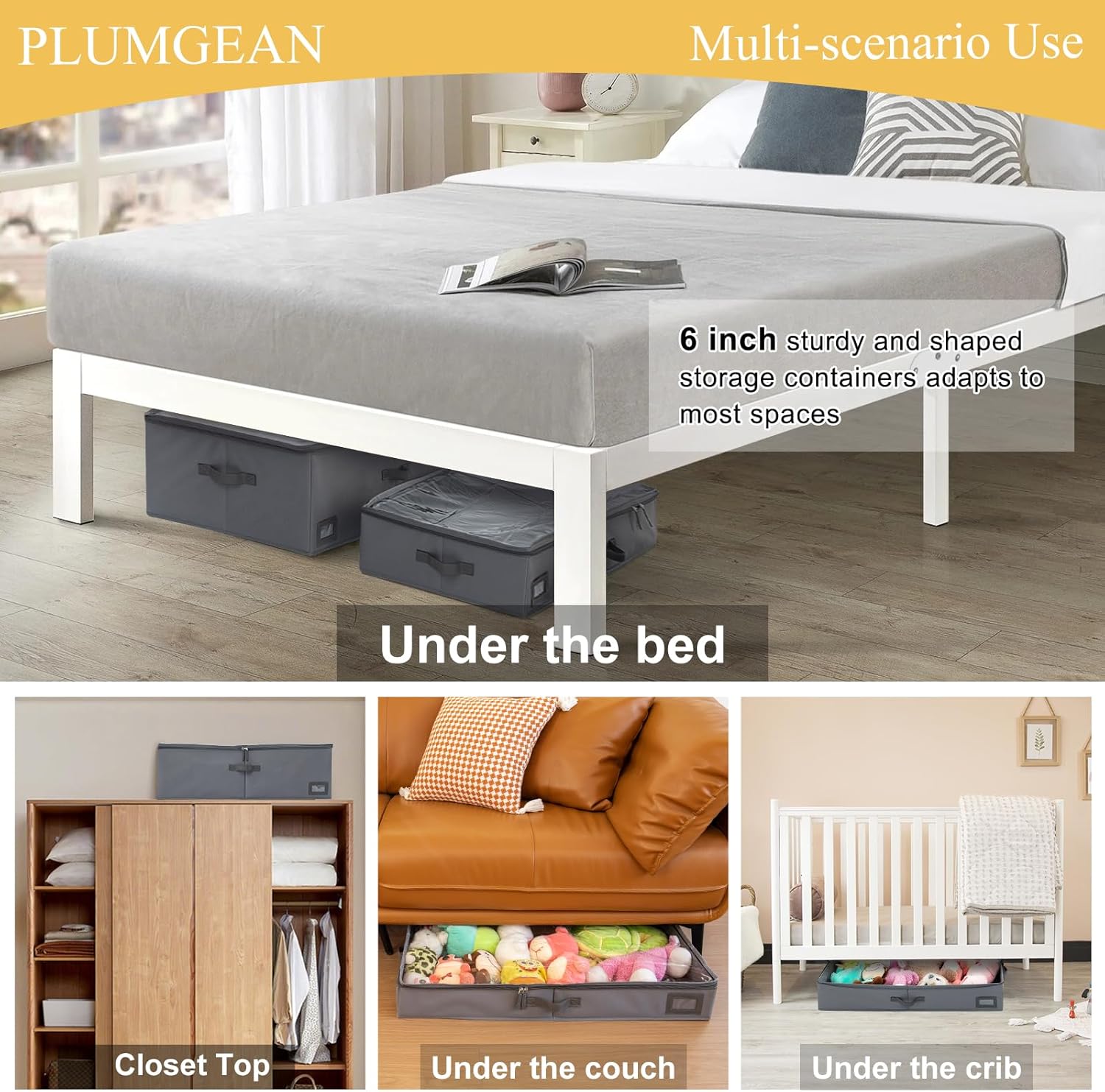 6-Inch Under Bed Storage Containers (2-Pack) | Sturdy Sidewalls | Clear Cover & Label Holder | Foldable Fabric Closet Bin Organizer | Stores Clothing/Blankets/Sweaters/Sheets