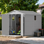 Devoko 6x10 FT Plastic Outdoor Storage Shed - Lockable Resin Tool Shed with Window & Floor - Easy Assembly for Garden, Backyard, Light Gray