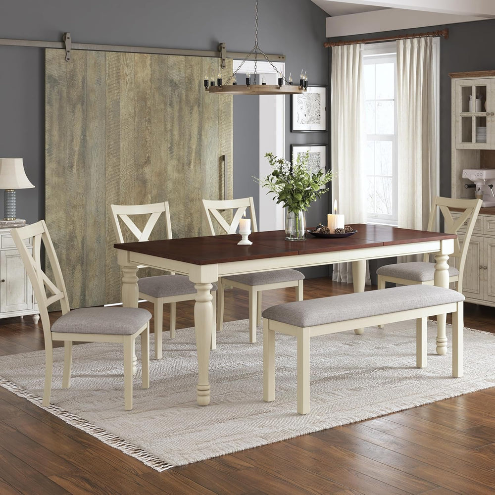 AMERLIFE 6-Piece Farmhouse Dining Table Set for 6-7, 71" Solid Wood Kitc...