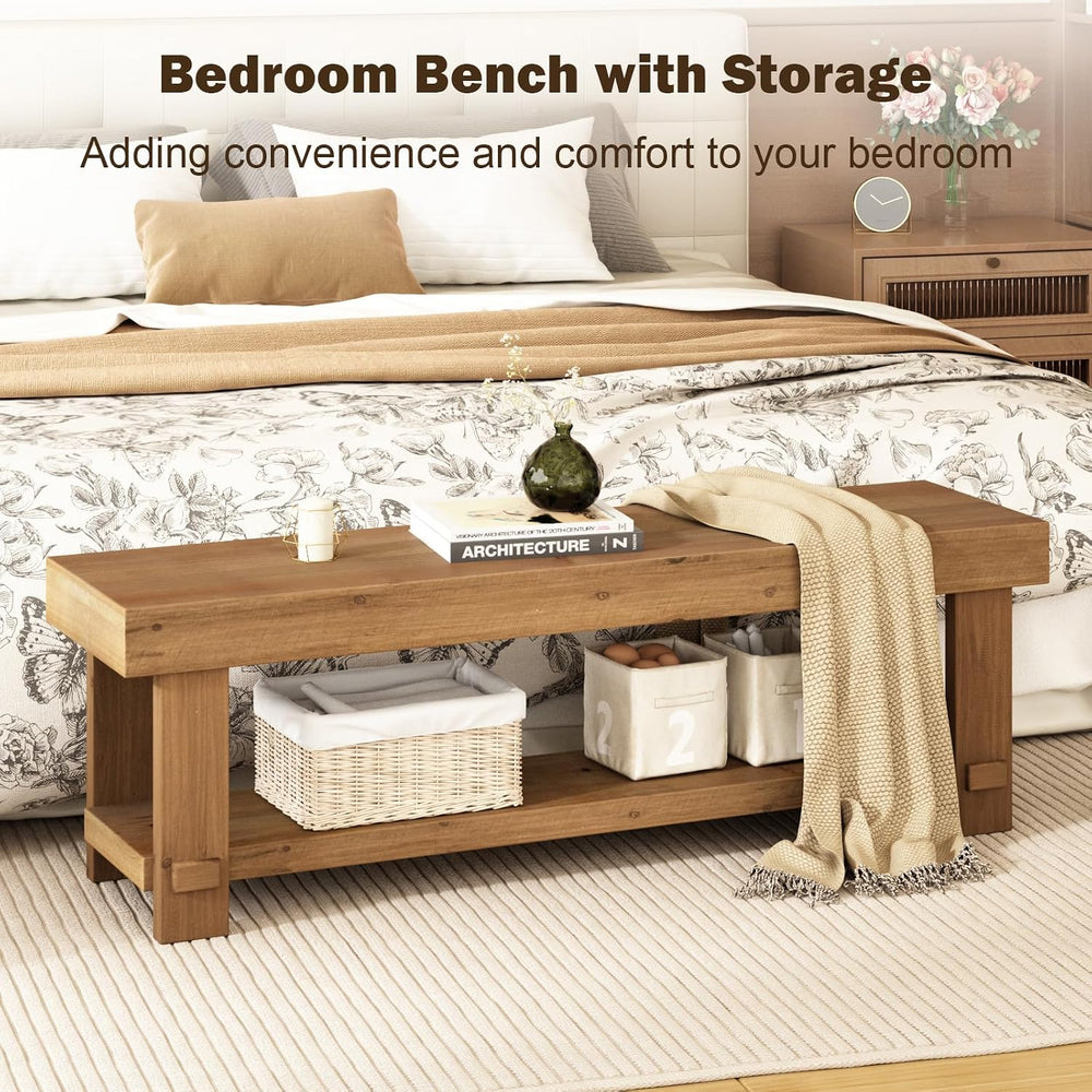 HOKYHOKY 51.2" Long Solid Wood Bench Farmhouse Entryway Bench, End of Be...