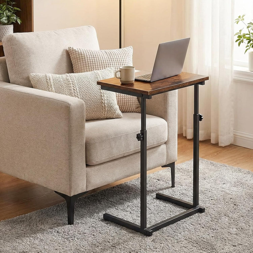 HOOBRO C Shaped End Table, Adjustable Height Sofa Side Table, Slide Under Cou...