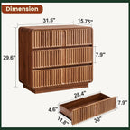 Fluted 3 Drawer Dressers for Bedroom, 31.5" Wide Large Mid Century Modern Nightstand 2 Sets W/3 Storage Drawers , Wood Dresser & Chest of Drawers with Curved Profile for Living Room (Walnut)