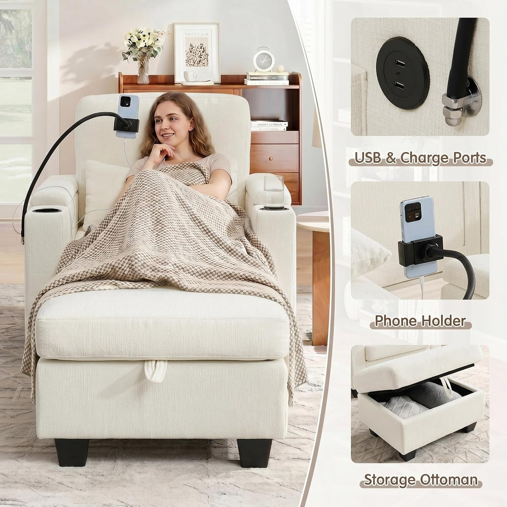 Small Chaise Lounge Chair Indoor with Ottoman&Adjustable Backrest,Chenill...