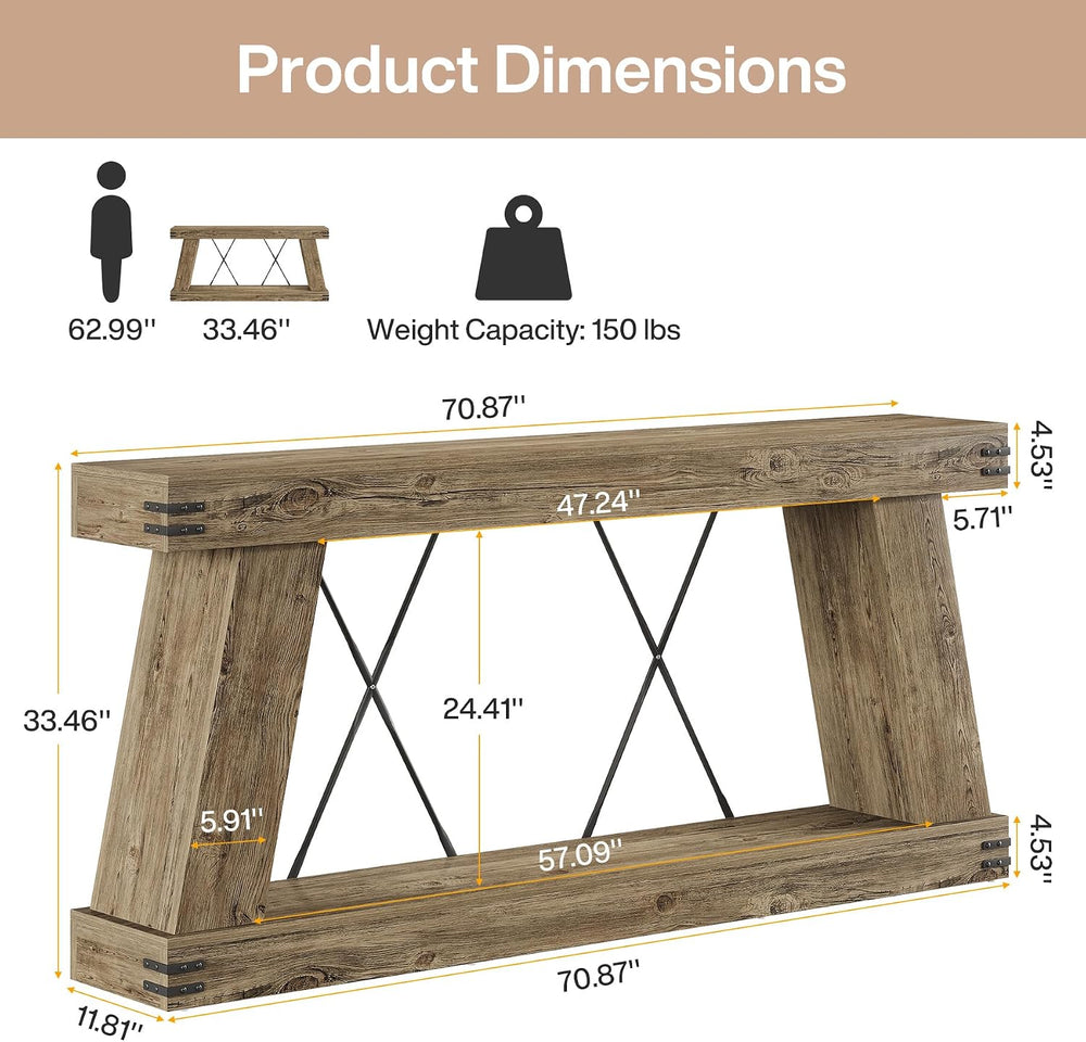 Tribesigns 70.87" Farmhouse Console Table with Storage (Light Brown Oak)...