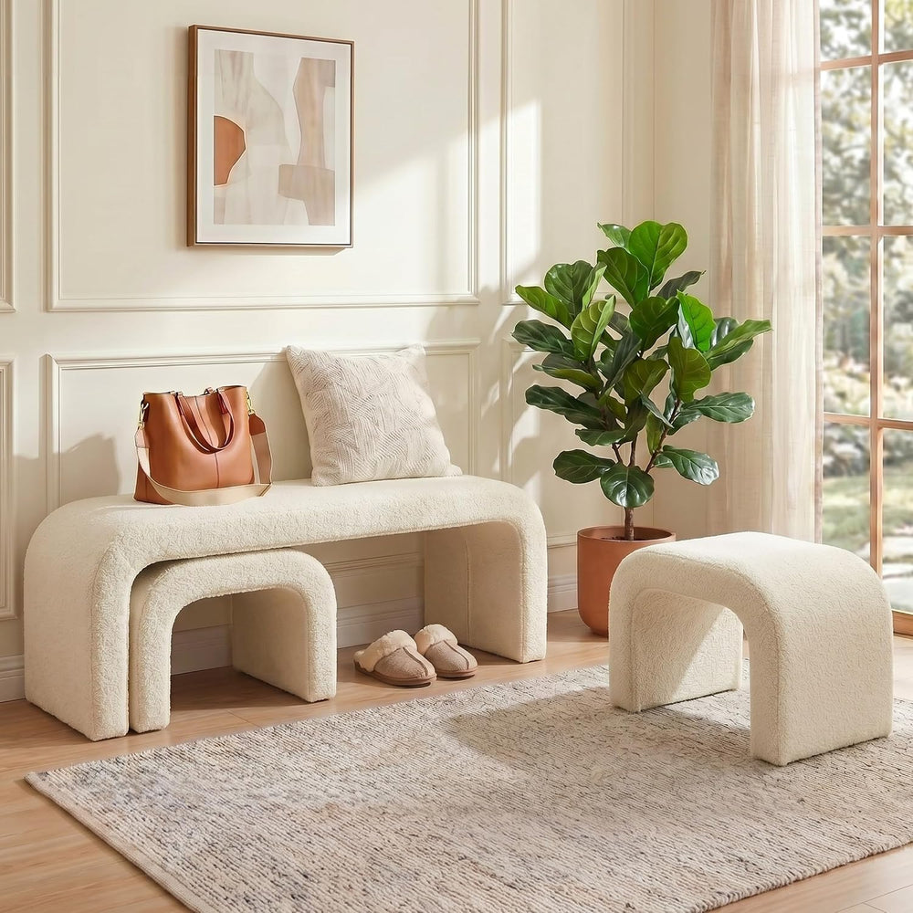 3-Piece Ottoman Bench Set, End of Bed Bench with 2 Foot Stools | 44" Ted...