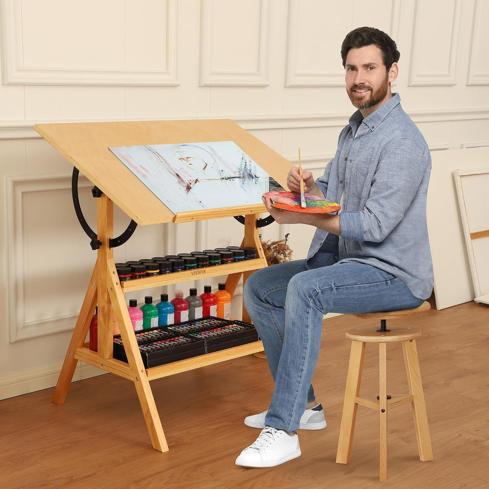 VISWIN Wood Drafting Table for Adults, Drawing Table with Adjustable Angle &a...