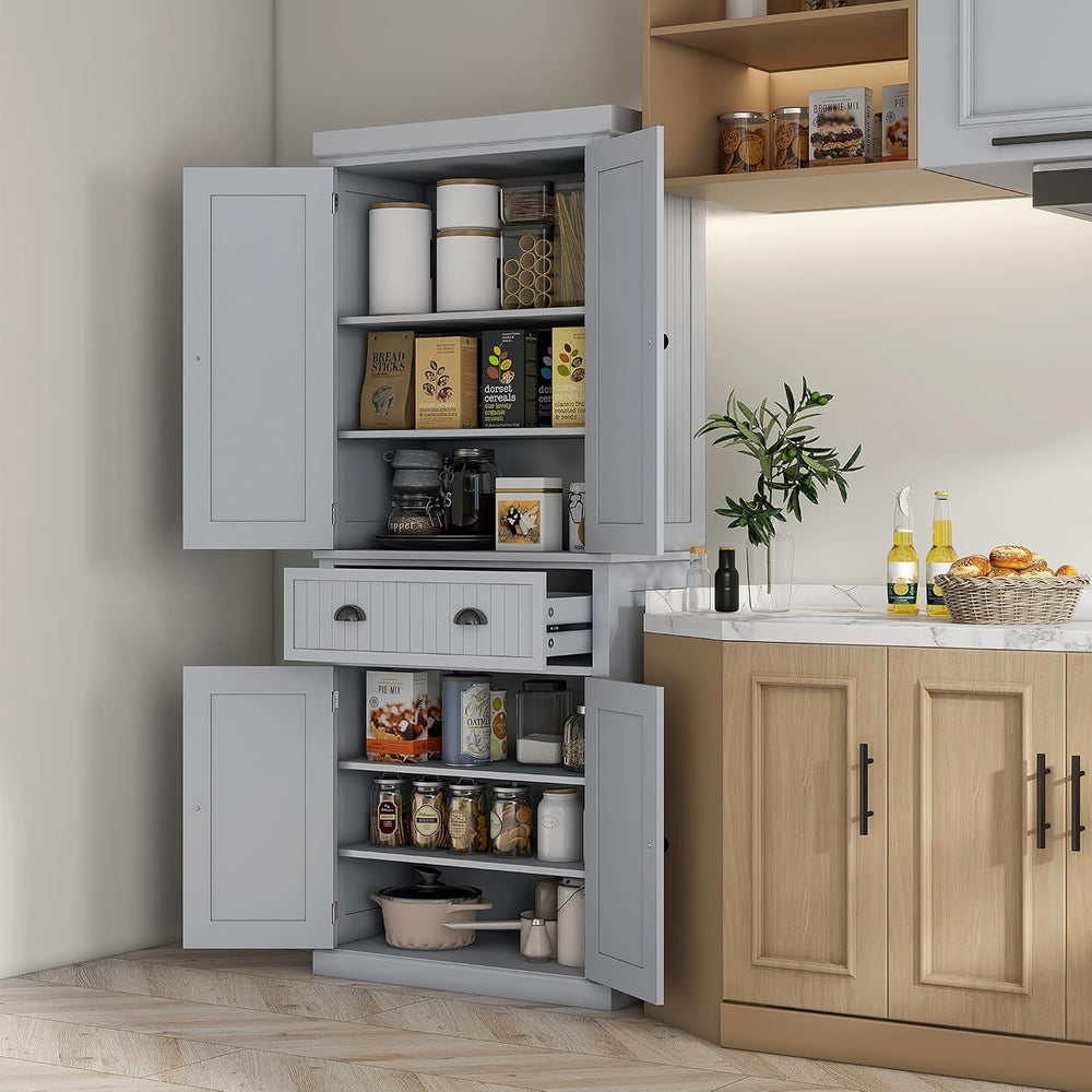 HOMCOM 72" Kitchen Pantry Cabinet Freestanding Tall Storage Cabinet Gray...