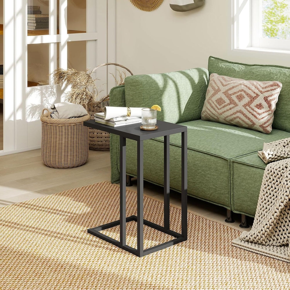 HAPPYGRILL C-Shaped Side Table with Metal Frame, Adjustable Foot Pads, Small ...