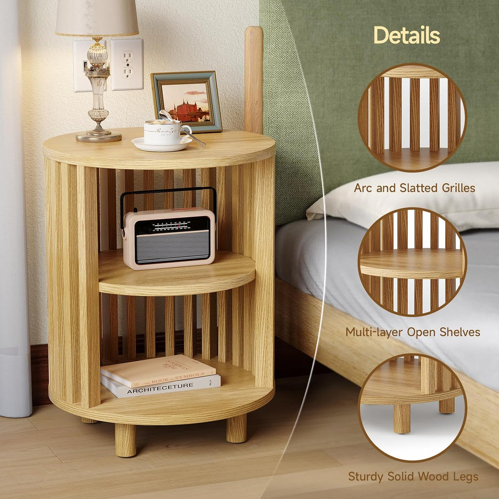 Round End Table, Wood Side Tables, Mid Century Modern Nightstand with 2 Tier ...