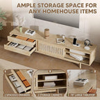 Mid Century Modern TV Stand for 85 Inch TVs, 78.7" Entertainment Center with Storage & Power Outlet, Media Console w/Drawers and Sliding Door, Television Stands for Living Room, Natural