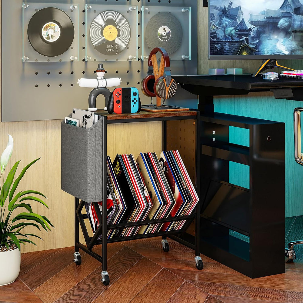 Giantex Record Player Stand, Rolling 2-Tier Turntable Stand with Storage Shel...