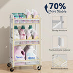 YASONIC 3 Tier Rolling Cart – Metal Utility Storage Carts with Wheels, Craft Carts Organizer with Hanging Cups, Hooks, Mesh Basket for Bedside Kitchen Office Art, White