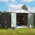 Furniwell 10x10 FT Outdoor Storage Shed, Metal Garden Sheds Outdoor Storage House with Single Lockable Door for Backyard Patio Lawn, Gray