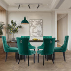 Velvet Upholstered Dining Chairs Set of 6, Modern Style Kitchen Side Chairs with Nailhead Trim and Wood Legs,Metal Pulling Ring for Dining Room Living Room(Green,Set of 6)