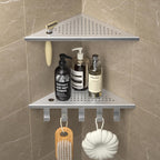 Grout in Shower Shelves with Hooks, 304 Stainless Steel Corner Bathroom Shelf for Tiled Wall (Brushed, 10'' x 10'')