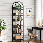 LITTLE TREE 6-Tier Open Bookshelf, 78.7" Tall Arched Bookcase, Black Wooden Bookshelf with Metal Frame, Freestanding Narrow Bookcase Display Shelves for Living Room, Bedroom, Office