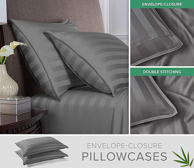 Split King Sheets by Pure Bamboo, Genuine 100% Organic Viscose Derived from Bamboo Bed Sheet Set, Soft & Cooling, Double Stitching *Not for Split Top (Split King, Jacquard Stone)