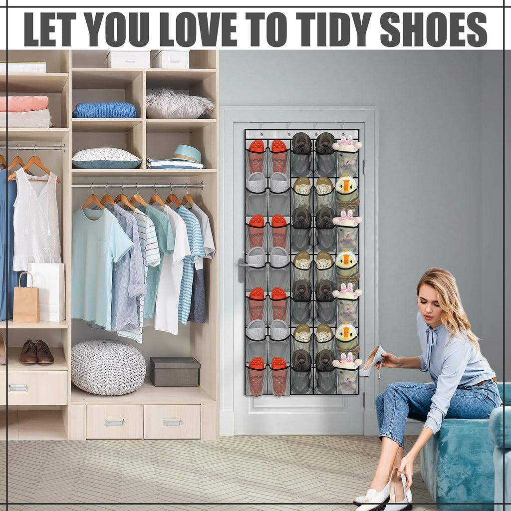 Windyun 2 Pcs 70 Large over The Door Shoe Organizer Hanging Shoe Rack for Closet Holder Gray Mesh Pockets Back to School Behind Door Hanger Storage Nonslip for Home Room School Dorm, Each 35 Pockets