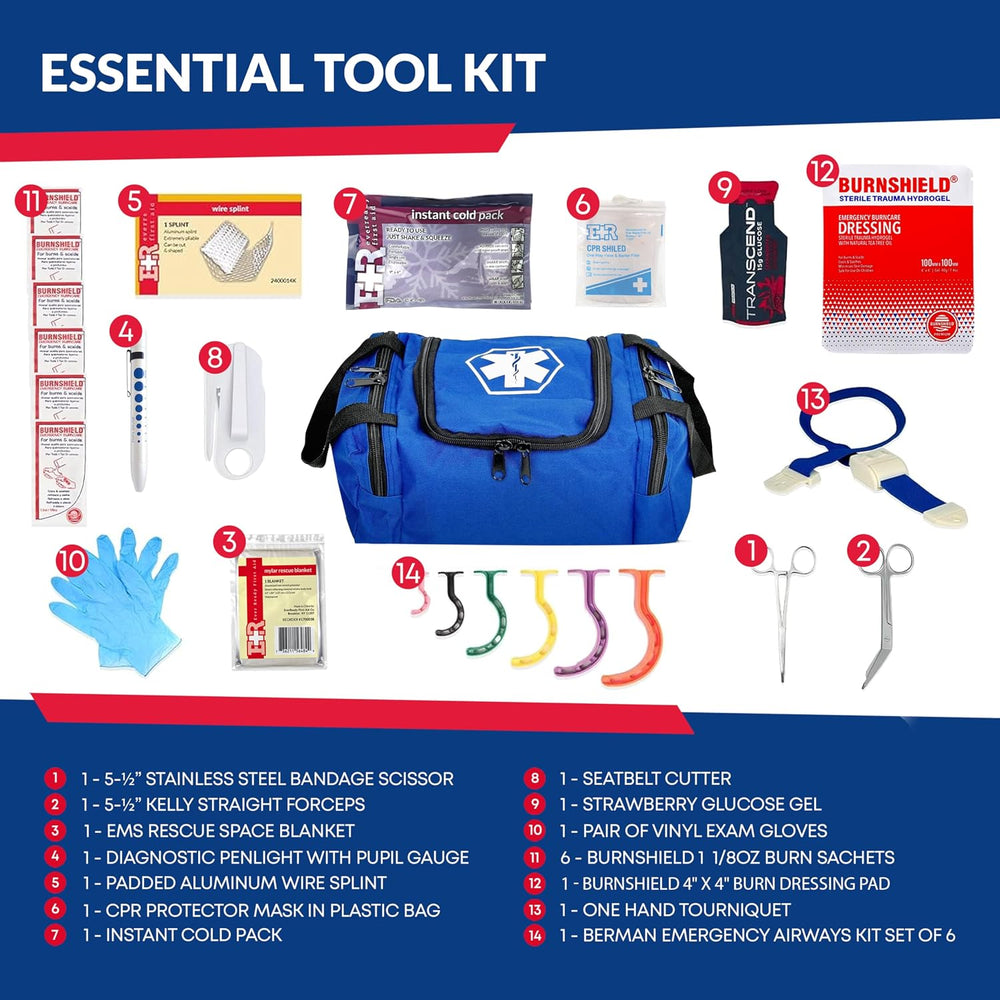Fully Stocked Trauma First Aid Kit – First Responder II Bag with Tools, Gauze...